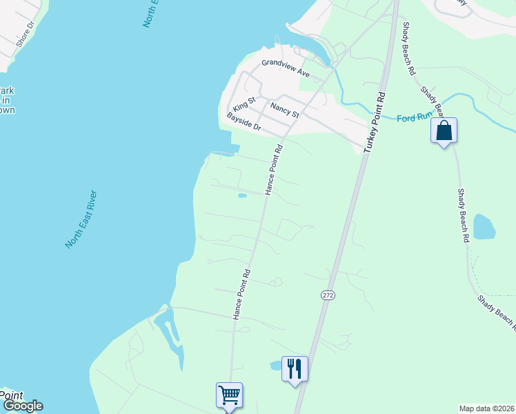 map of restaurants, bars, coffee shops, grocery stores, and more near 705 Hance Point Road in North East