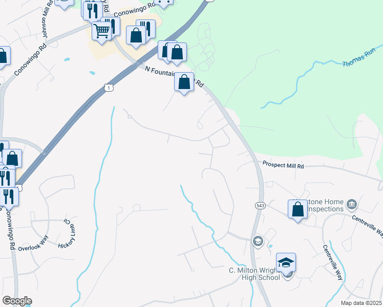 map of restaurants, bars, coffee shops, grocery stores, and more near 1101 Fountaingrove Court in Bel Air