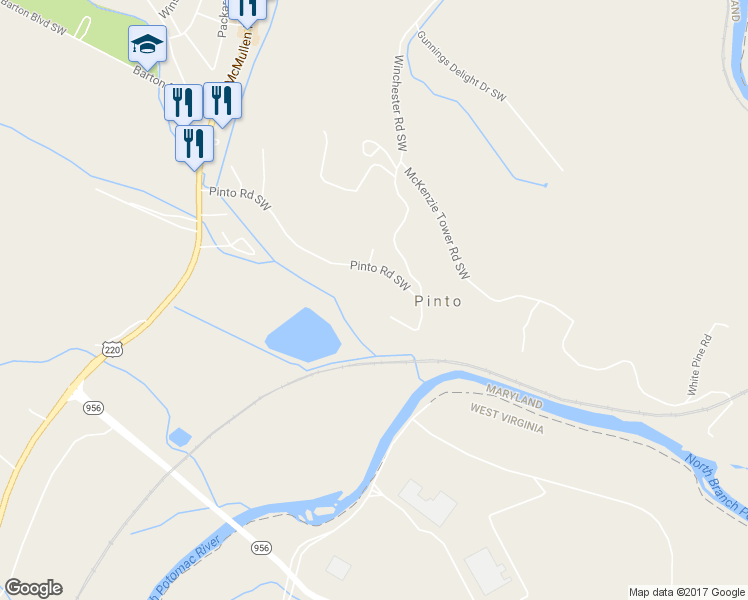 map of restaurants, bars, coffee shops, grocery stores, and more near 13831 Maple Tree Ln SW in Allegany