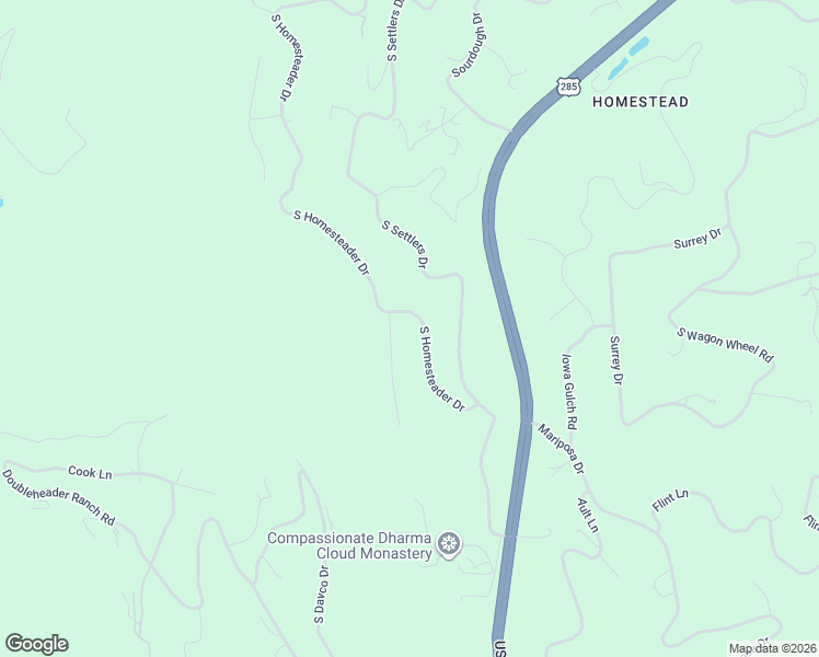 map of restaurants, bars, coffee shops, grocery stores, and more near 8111 South Homesteader Drive in Evergreen