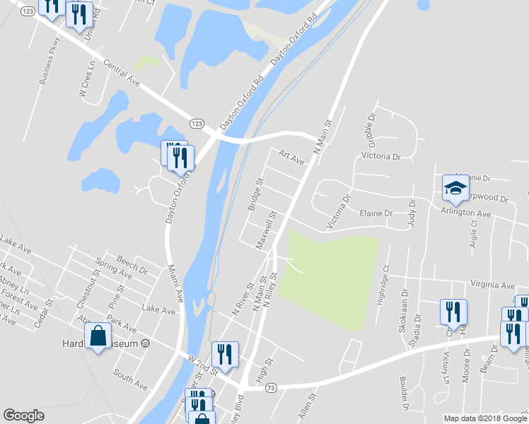 map of restaurants, bars, coffee shops, grocery stores, and more near 110 West Bryant Avenue in Franklin