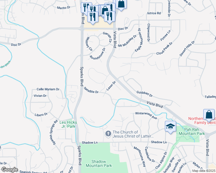map of restaurants, bars, coffee shops, grocery stores, and more near 1378 Laser Drive in Sparks