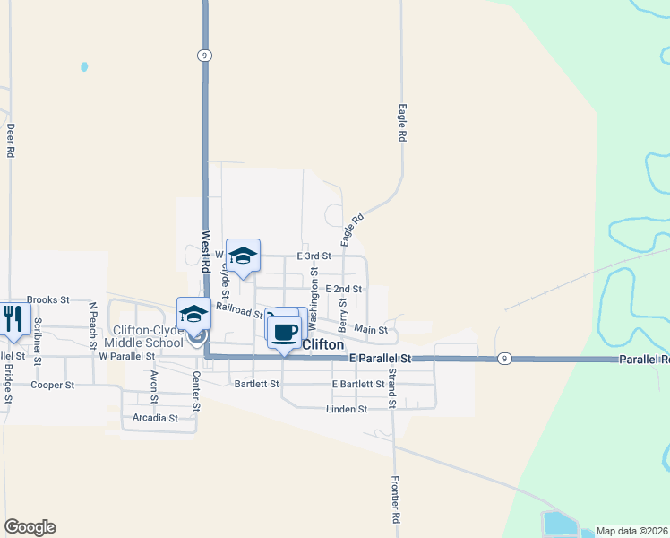 map of restaurants, bars, coffee shops, grocery stores, and more near 208 Berry Street in Clifton