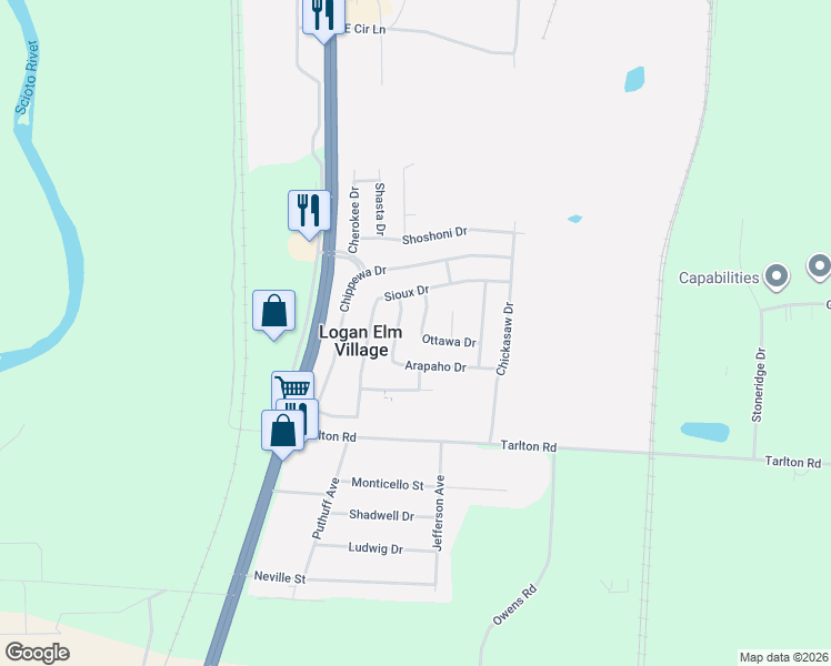 map of restaurants, bars, coffee shops, grocery stores, and more near 1985 Ottawa Dr in Circleville