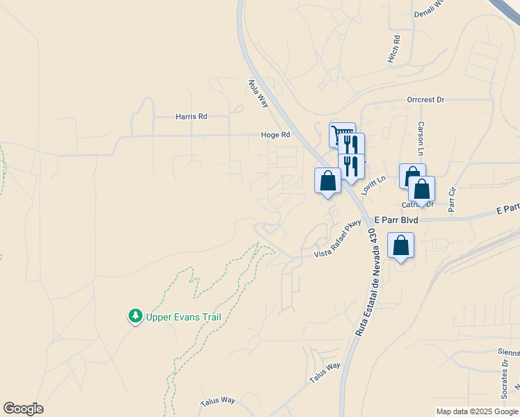 map of restaurants, bars, coffee shops, grocery stores, and more near 5085 Ronald Stephen Circle in Reno