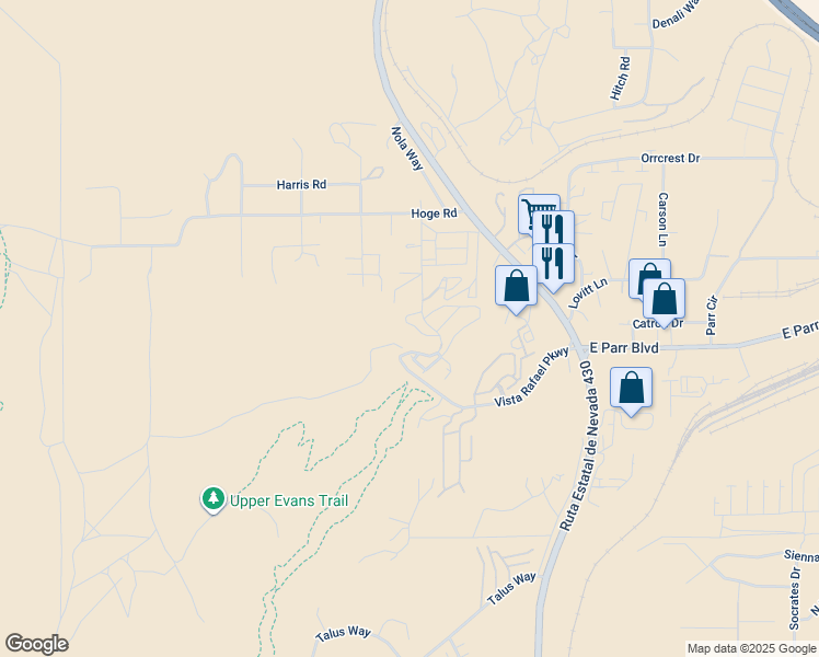 map of restaurants, bars, coffee shops, grocery stores, and more near 5055 Ronald Stephen Circle in Reno