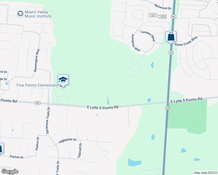 map of restaurants, bars, coffee shops, grocery stores, and more near 1056 East Lytle 5 Points Road in Centerville
