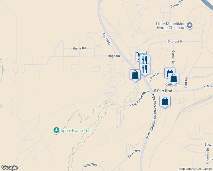 map of restaurants, bars, coffee shops, grocery stores, and more near 5085 Ronald Stephen Circle in Reno