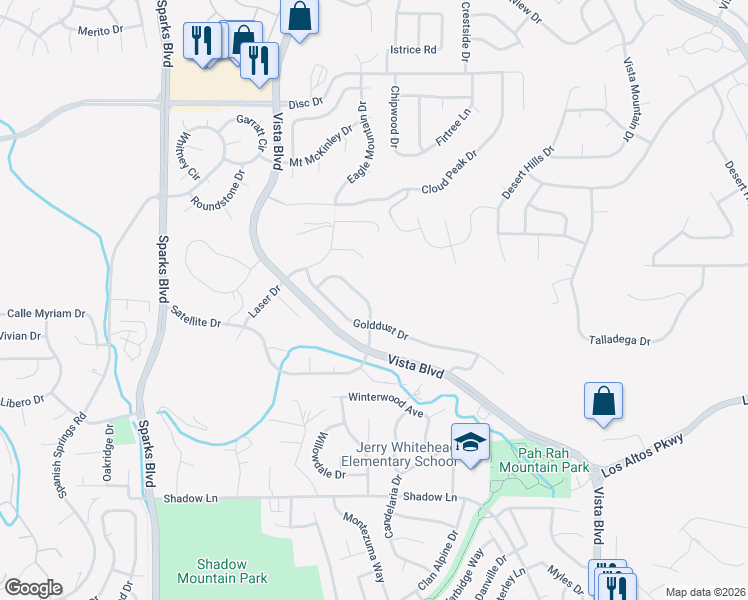 map of restaurants, bars, coffee shops, grocery stores, and more near 1562 Satellite Drive in Sparks