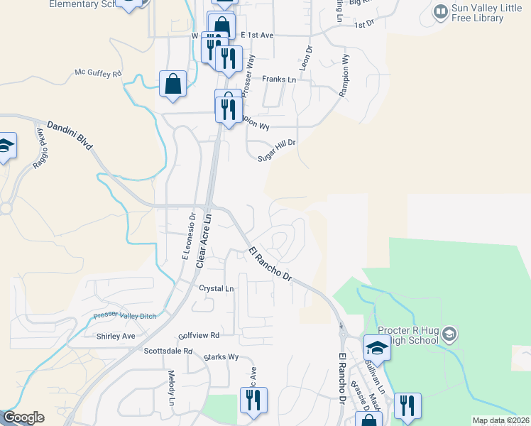map of restaurants, bars, coffee shops, grocery stores, and more near 4400 El Rancho Drive in Sun Valley