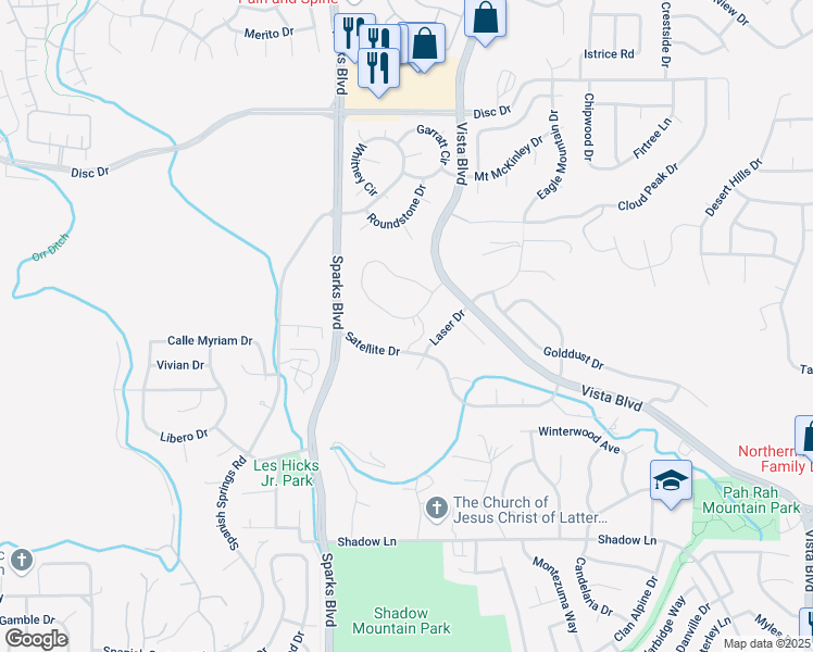map of restaurants, bars, coffee shops, grocery stores, and more near 1378 Laser Drive in Sparks