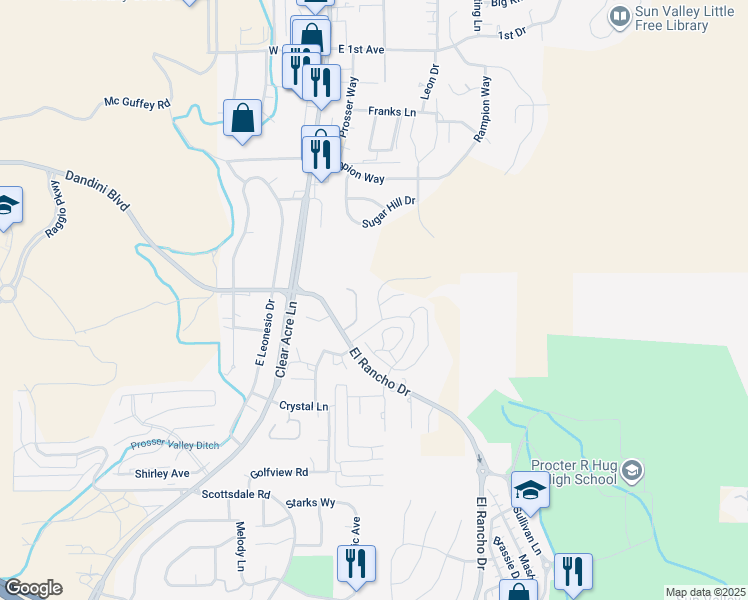 map of restaurants, bars, coffee shops, grocery stores, and more near 4400 El Rancho Drive in Sun Valley
