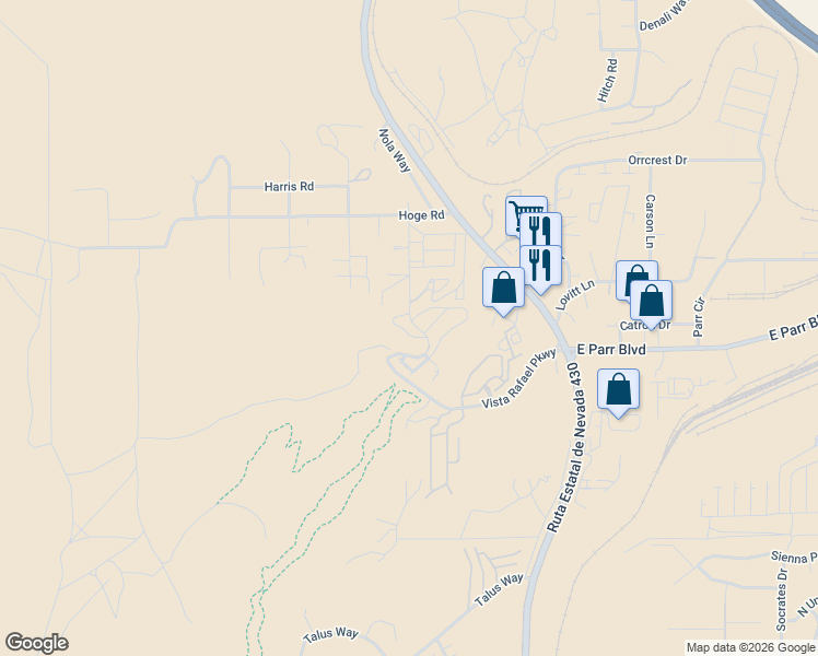 map of restaurants, bars, coffee shops, grocery stores, and more near 595 Logan Jacob Lane in Reno