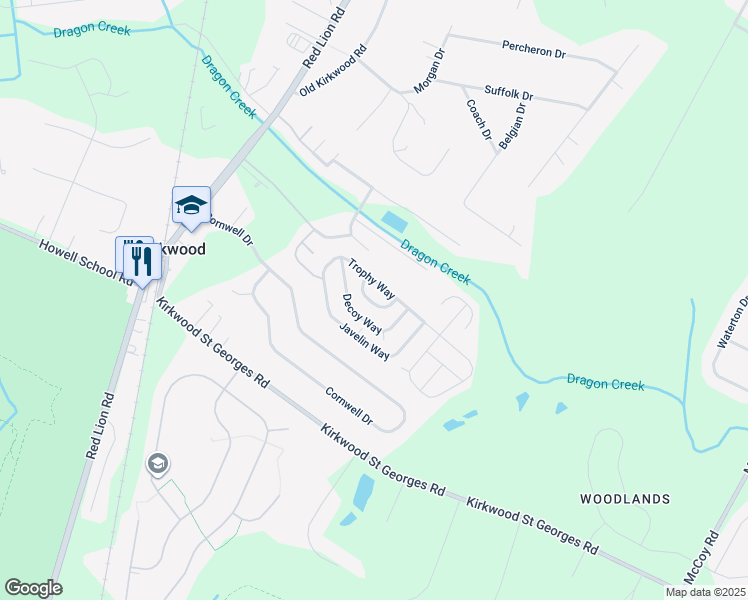 map of restaurants, bars, coffee shops, grocery stores, and more near 876 Powder Way in Bear