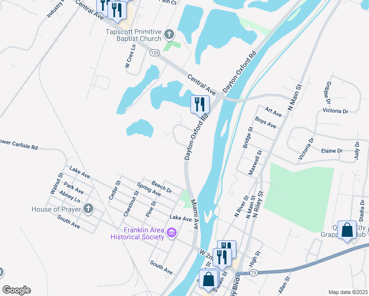 map of restaurants, bars, coffee shops, grocery stores, and more near 803 Dayton-Oxford Road in Carlisle
