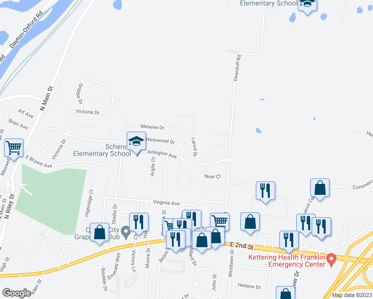 map of restaurants, bars, coffee shops, grocery stores, and more near 471 Harpwood Drive in Franklin