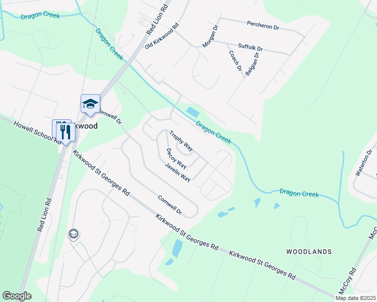 map of restaurants, bars, coffee shops, grocery stores, and more near 876 Powder Way in Bear