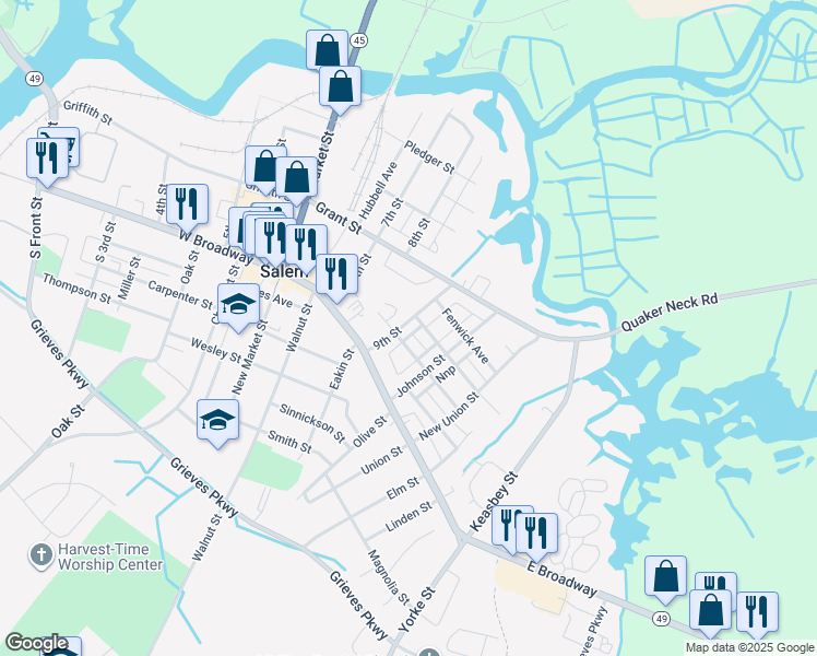 map of restaurants, bars, coffee shops, grocery stores, and more near 206 9th Street in Salem