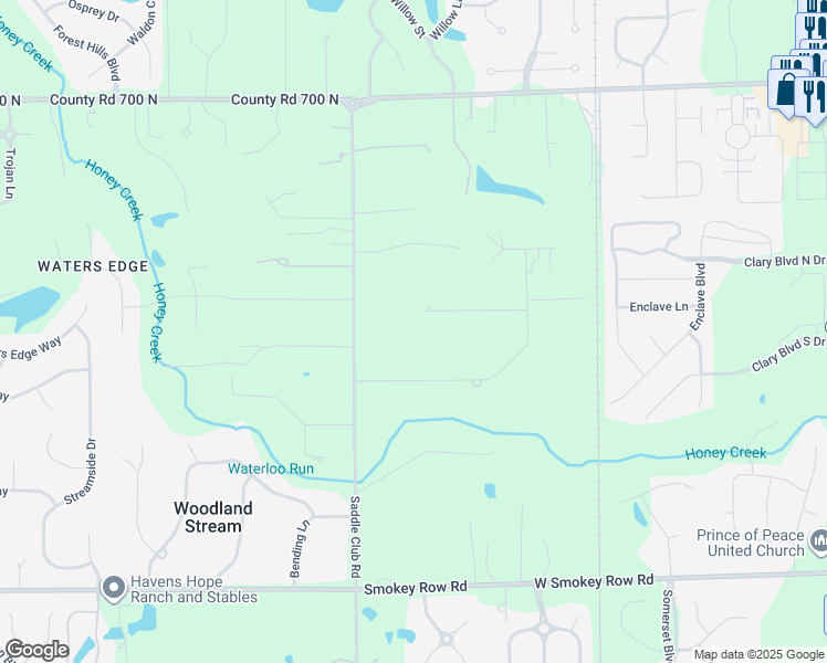 map of restaurants, bars, coffee shops, grocery stores, and more near 3988 Hickory Lane in Greenwood
