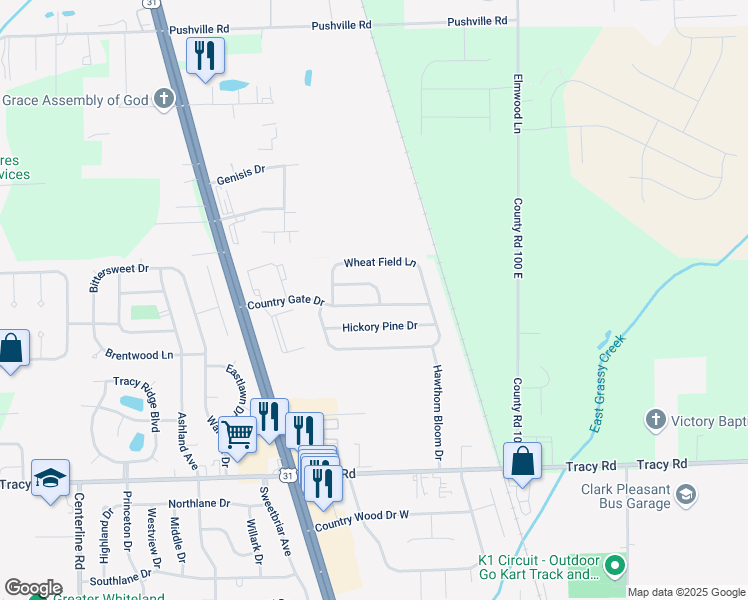map of restaurants, bars, coffee shops, grocery stores, and more near 714 Country Gate Drive in Whiteland