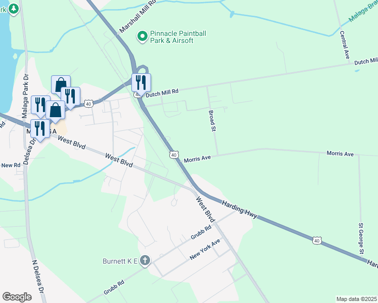 map of restaurants, bars, coffee shops, grocery stores, and more near 131 Morris Avenue in Newfield
