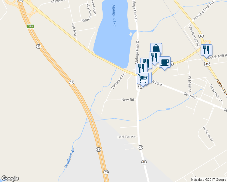 map of restaurants, bars, coffee shops, grocery stores, and more near 106 Defiance Road in Franklin