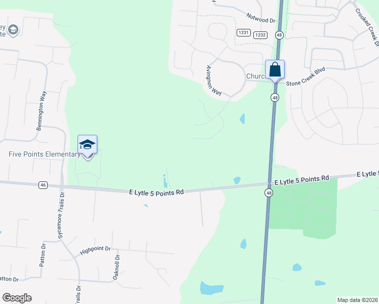 map of restaurants, bars, coffee shops, grocery stores, and more near 1056 East Lytle 5 Points Road in Centerville