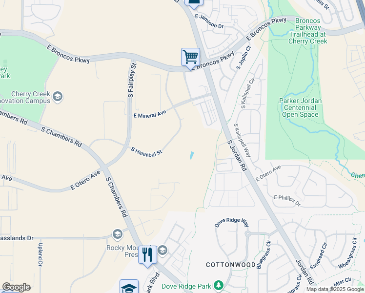 map of restaurants, bars, coffee shops, grocery stores, and more near 8020 South Fairplay Street in Parker