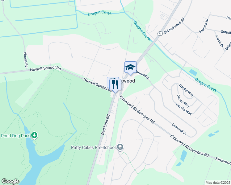 map of restaurants, bars, coffee shops, grocery stores, and more near in Kirkwood