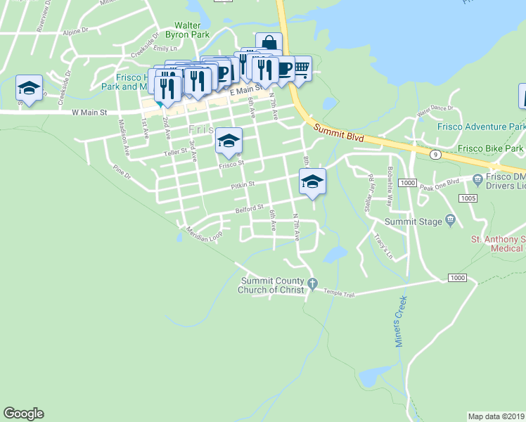 map of restaurants, bars, coffee shops, grocery stores, and more near 641 South 5th Avenue in Frisco