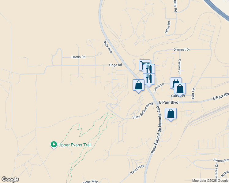map of restaurants, bars, coffee shops, grocery stores, and more near 595 Logan Jacob Lane in Reno