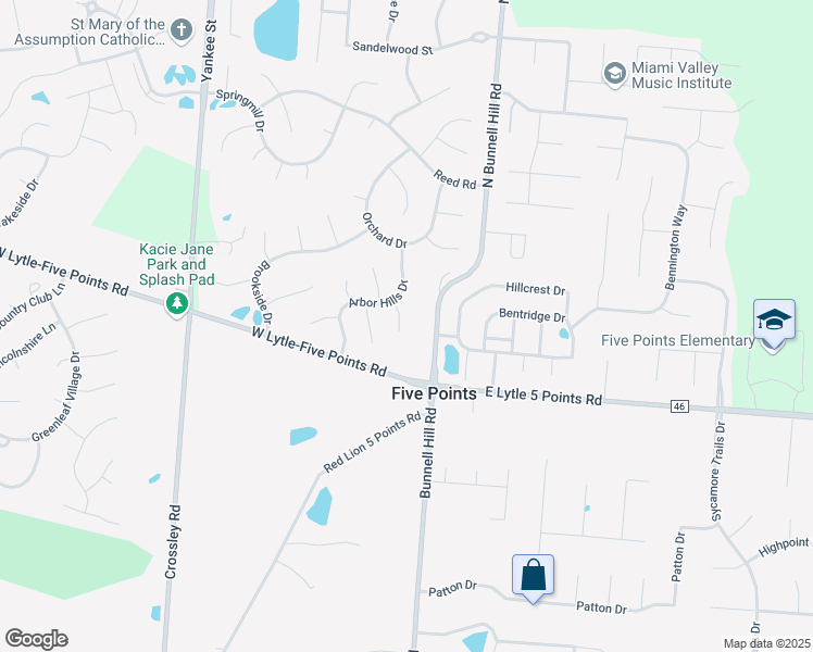 map of restaurants, bars, coffee shops, grocery stores, and more near 40 Brighton Court in Springboro