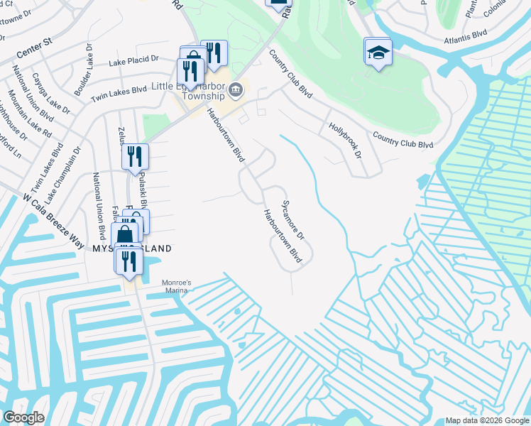 map of restaurants, bars, coffee shops, grocery stores, and more near 13 Rosemont Lane in Little Egg Harbor Township