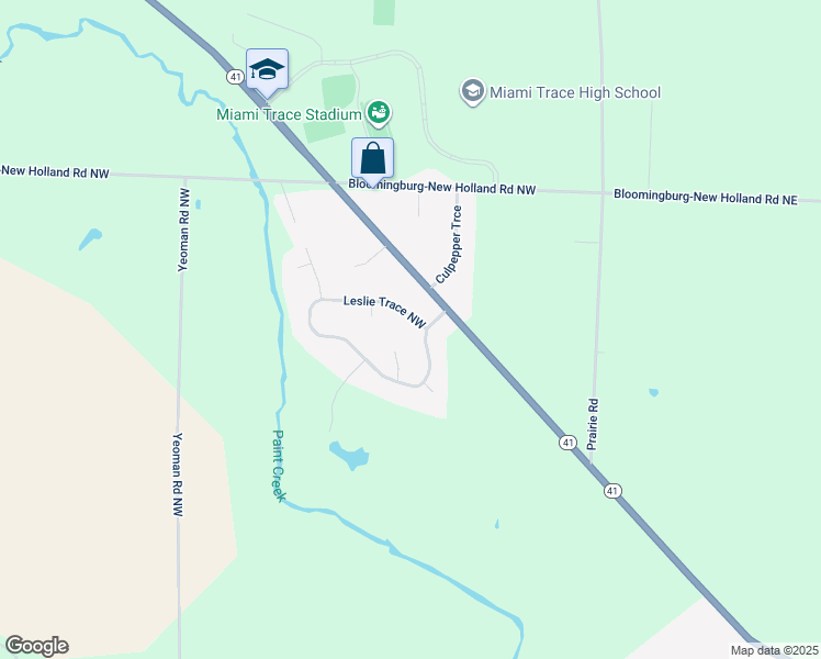 map of restaurants, bars, coffee shops, grocery stores, and more near 1006 Leslie Trace Northwest in Washington Court House