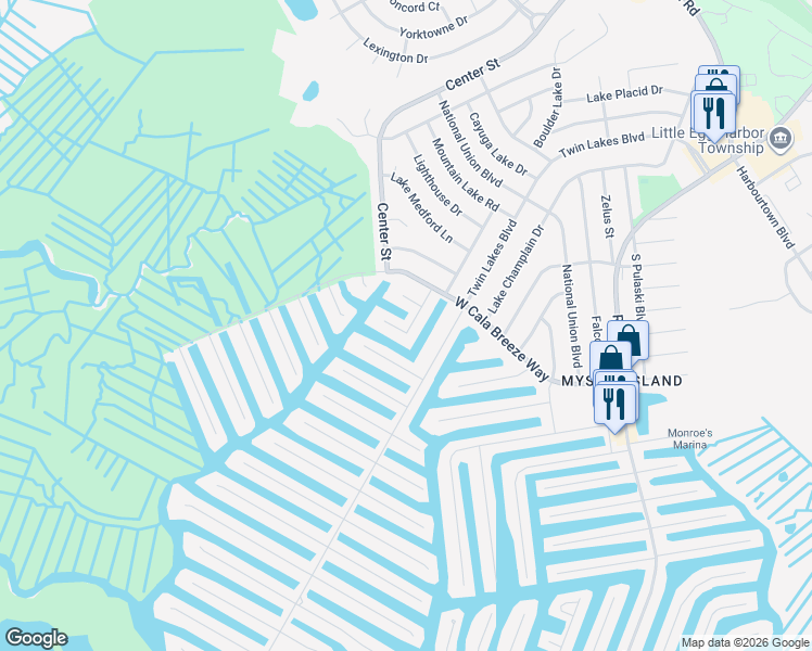 map of restaurants, bars, coffee shops, grocery stores, and more near 28 Mirror Lake Drive in Little Egg Harbor Township