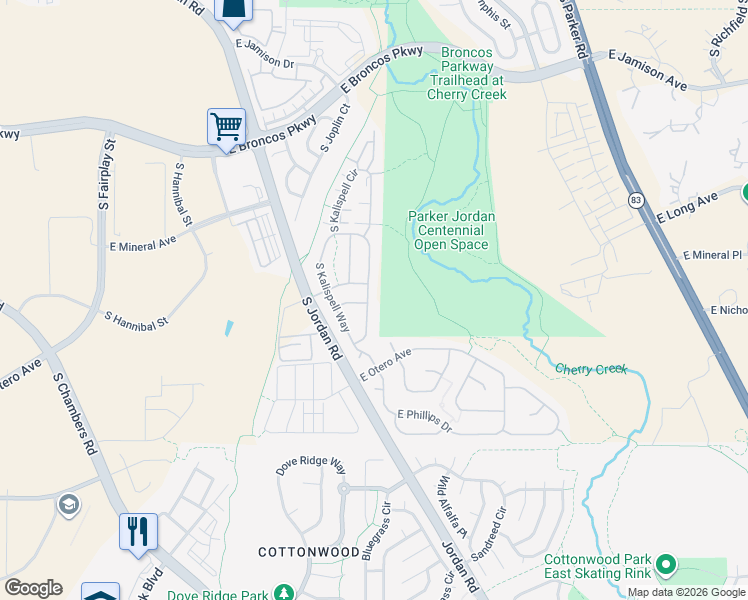 map of restaurants, bars, coffee shops, grocery stores, and more near 7992 South Kittredge Way in Englewood