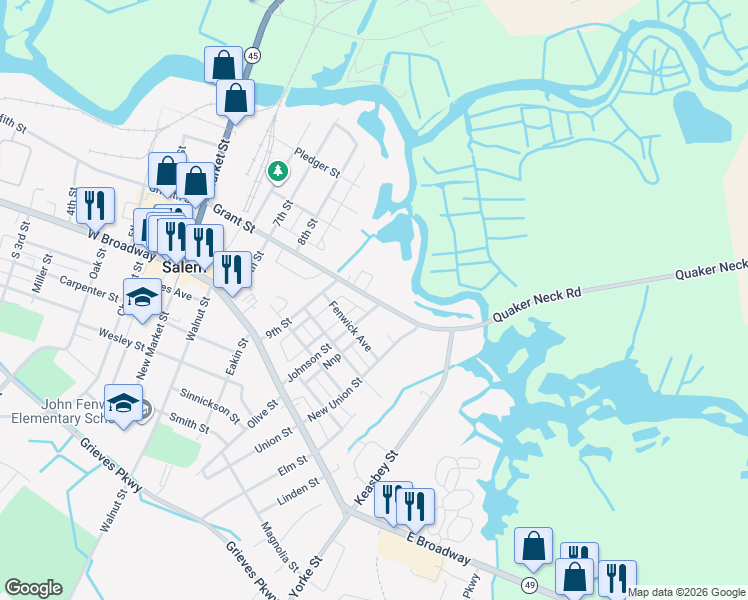 map of restaurants, bars, coffee shops, grocery stores, and more near 348 Grant Street in Salem