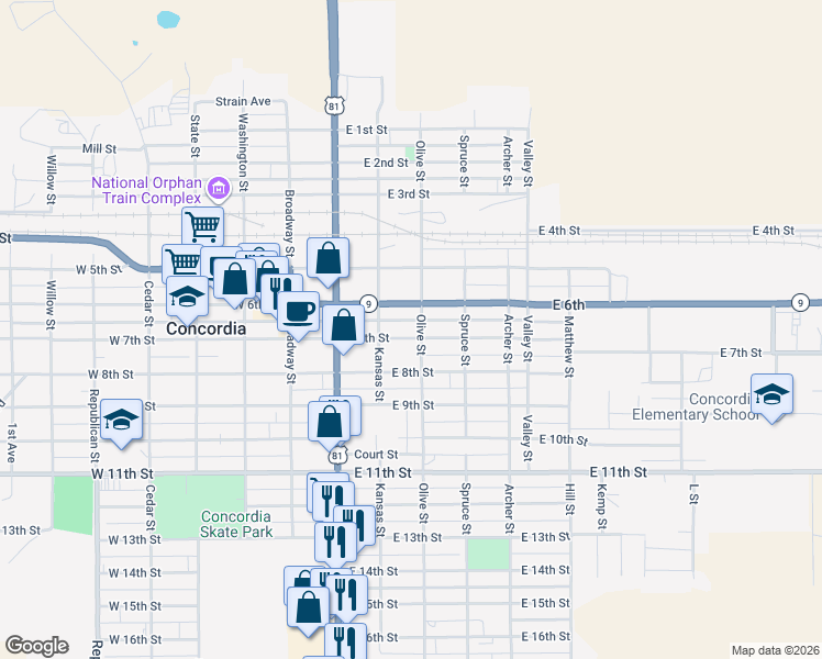map of restaurants, bars, coffee shops, grocery stores, and more near 300-398 Rust Road in Concordia