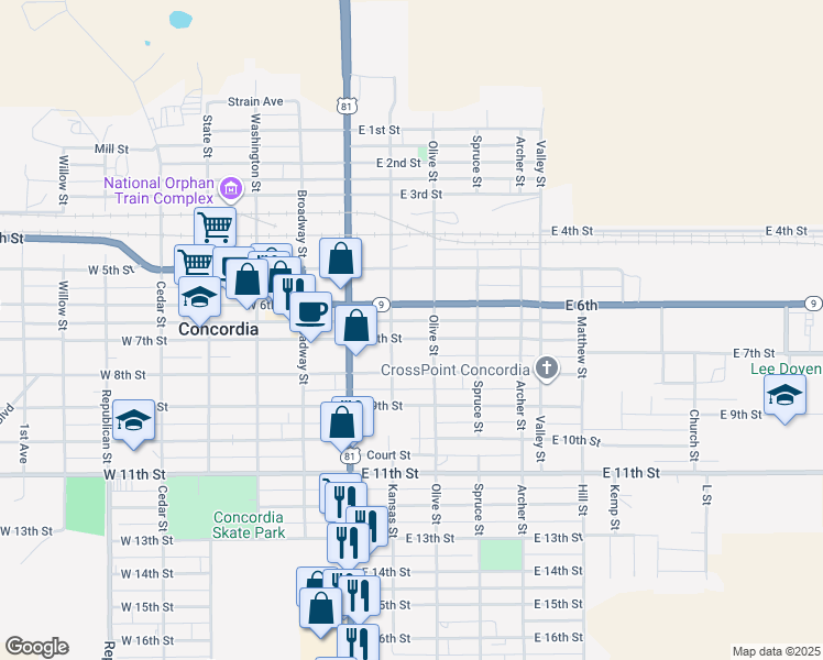 map of restaurants, bars, coffee shops, grocery stores, and more near 300-398 Rust Road in Concordia