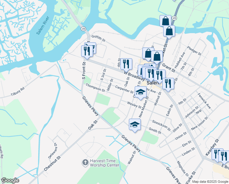 map of restaurants, bars, coffee shops, grocery stores, and more near 125 Carpenter Street in Salem