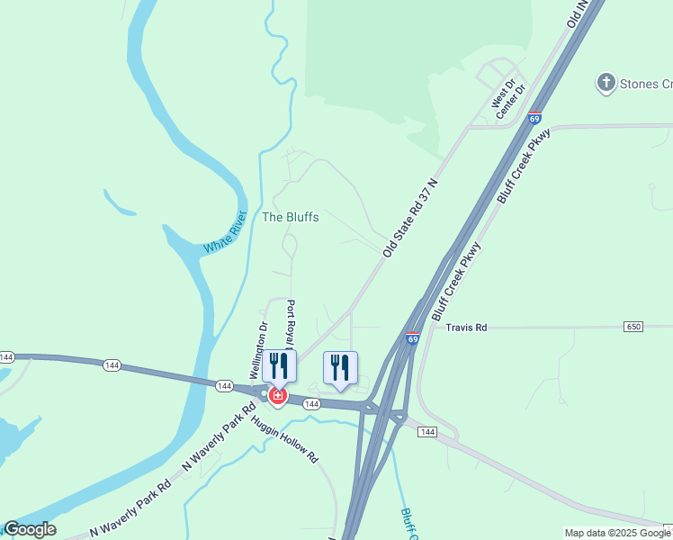 map of restaurants, bars, coffee shops, grocery stores, and more near 3016 Old State Road 37 North in Martinsville