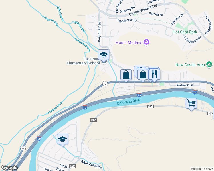 map of restaurants, bars, coffee shops, grocery stores, and more near 804 West Main Street in New Castle