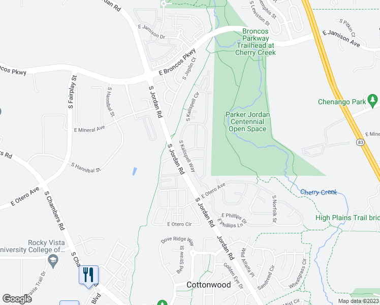 map of restaurants, bars, coffee shops, grocery stores, and more near 7997 South Kittredge Street in Englewood