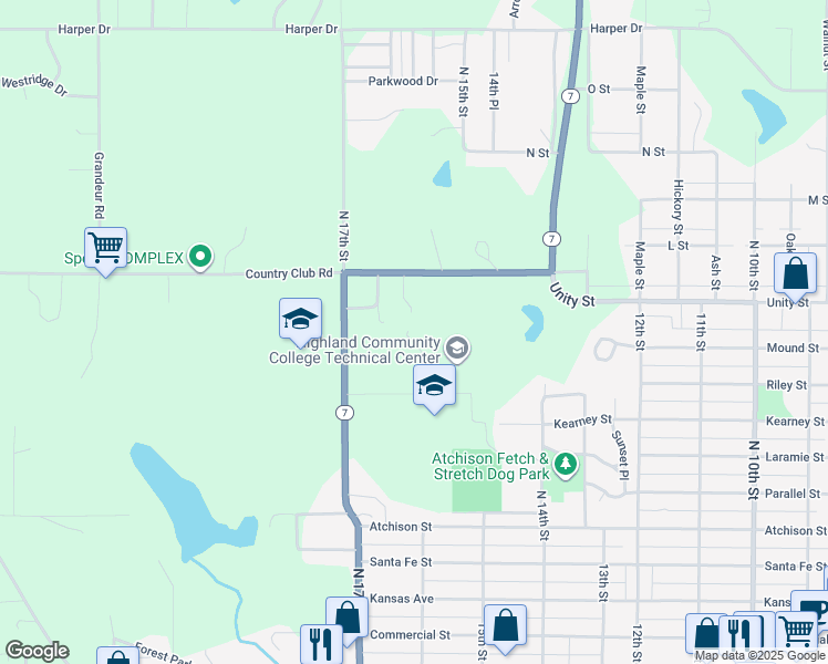map of restaurants, bars, coffee shops, grocery stores, and more near 2-12 Neumann Drive in Atchison
