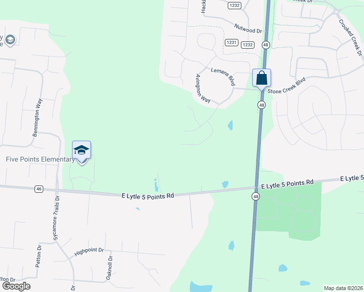 map of restaurants, bars, coffee shops, grocery stores, and more near 1056 East Lytle 5 Points Road in Centerville