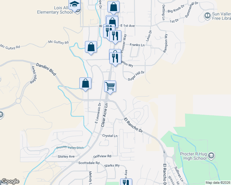 map of restaurants, bars, coffee shops, grocery stores, and more near 4700 Sun Valley Boulevard in Sun Valley