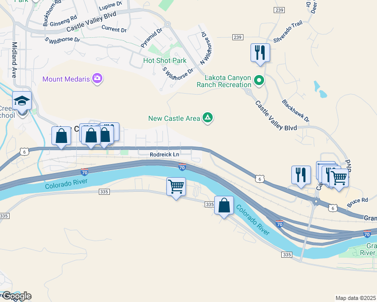 map of restaurants, bars, coffee shops, grocery stores, and more near 510 East Main Street in New Castle