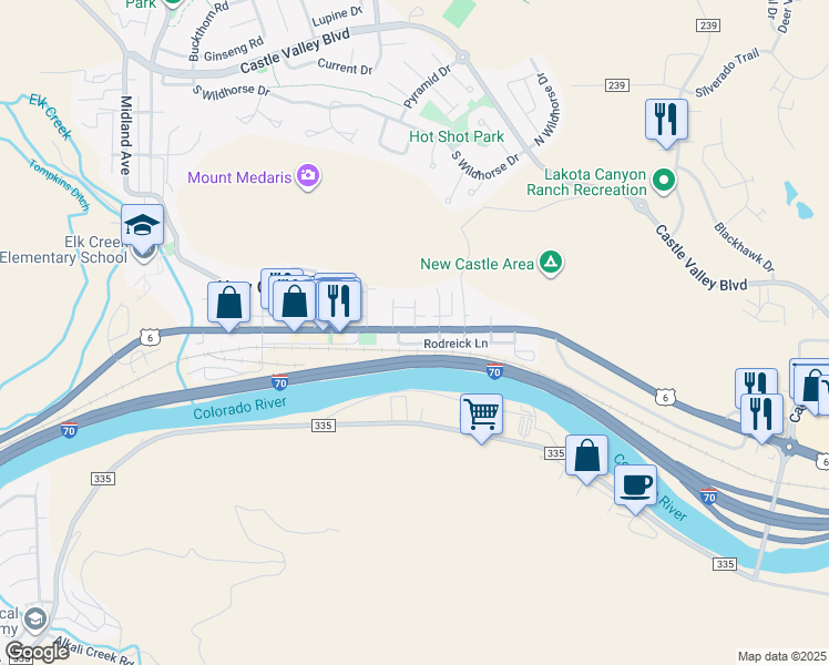 map of restaurants, bars, coffee shops, grocery stores, and more near 203 U.S. 6 in New Castle