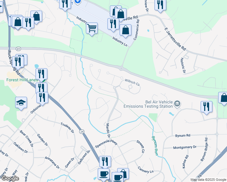 map of restaurants, bars, coffee shops, grocery stores, and more near 292 Trudy Court in Forest Hill