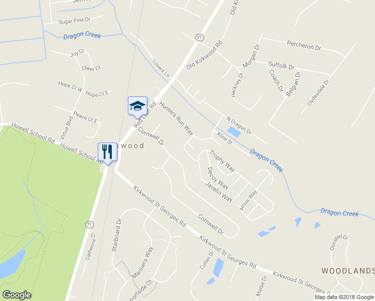 map of restaurants, bars, coffee shops, grocery stores, and more near 623 Bridle Way in Bear